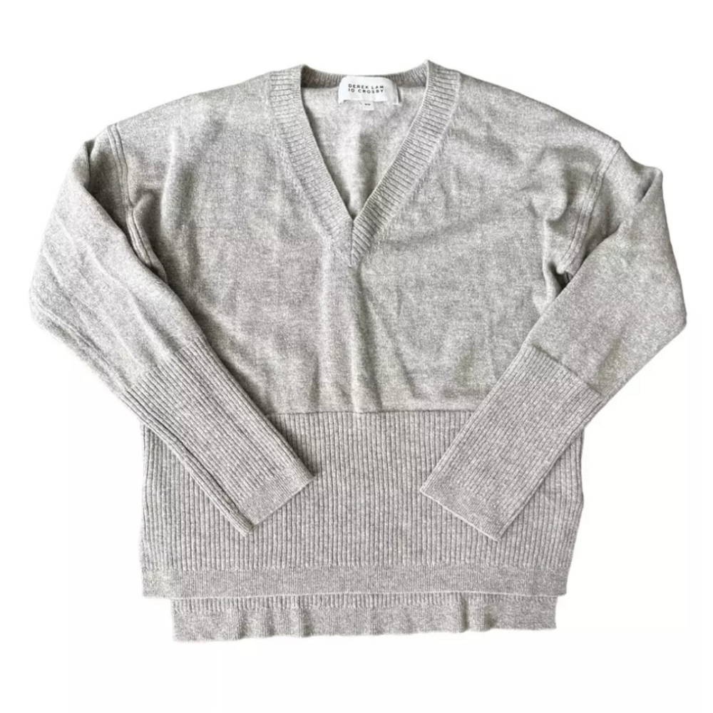 Derek Lam Crosby 10 Gray Metallic V Neck Pullover Wool Sweater Size Medium